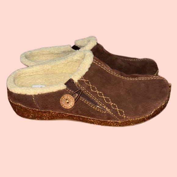 Earth Origins Suede Slip On Clogs with Faux Fur Trim Johanna Bark🤎 - Picture 4 of 8